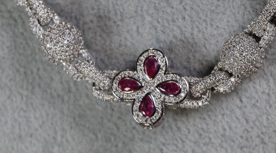 Women's Silver Pink Diamond Iced Out Chain