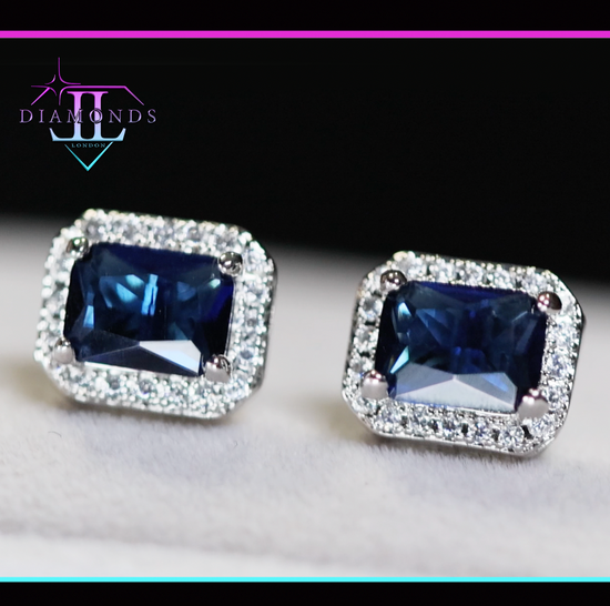 Mens Blue Diamond Ear Studs