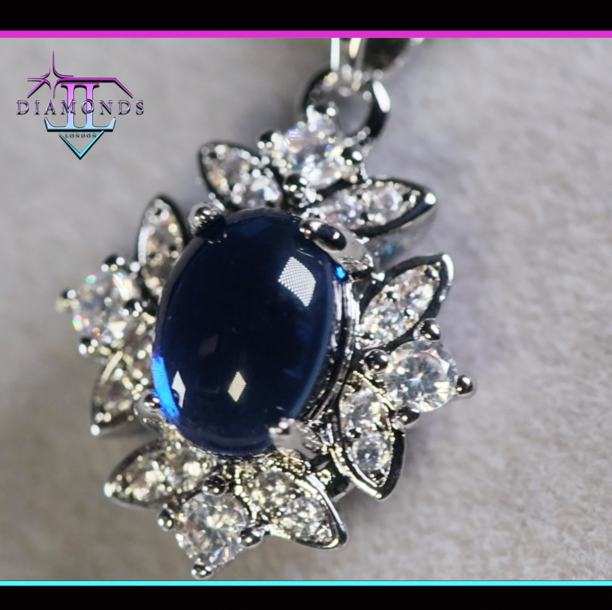 Blue Diamond Pendant | Sapphire Blue Pendant | Blue Oval Diamond Pendant