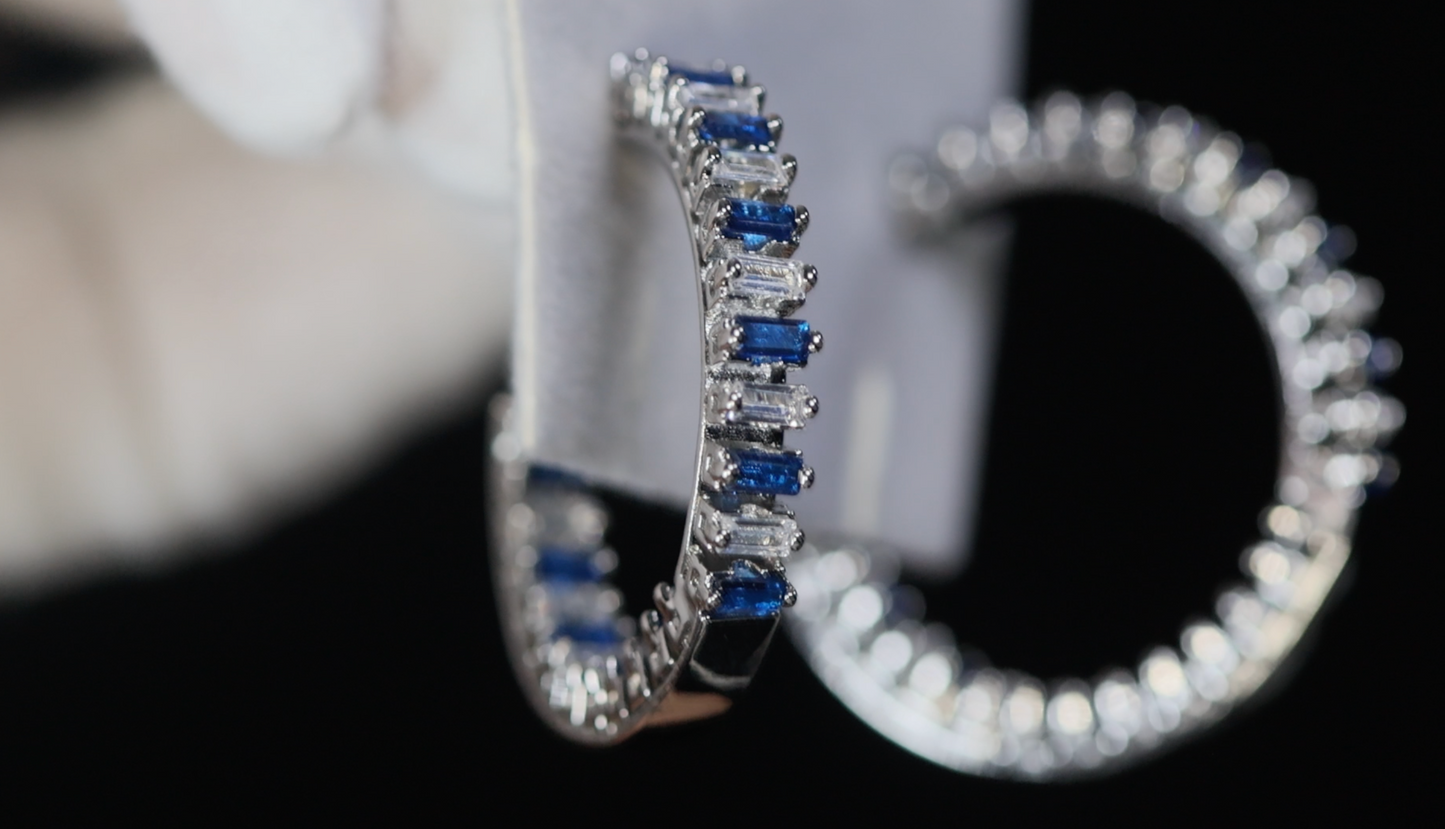Big Blue Diamond Hoop Earrings
