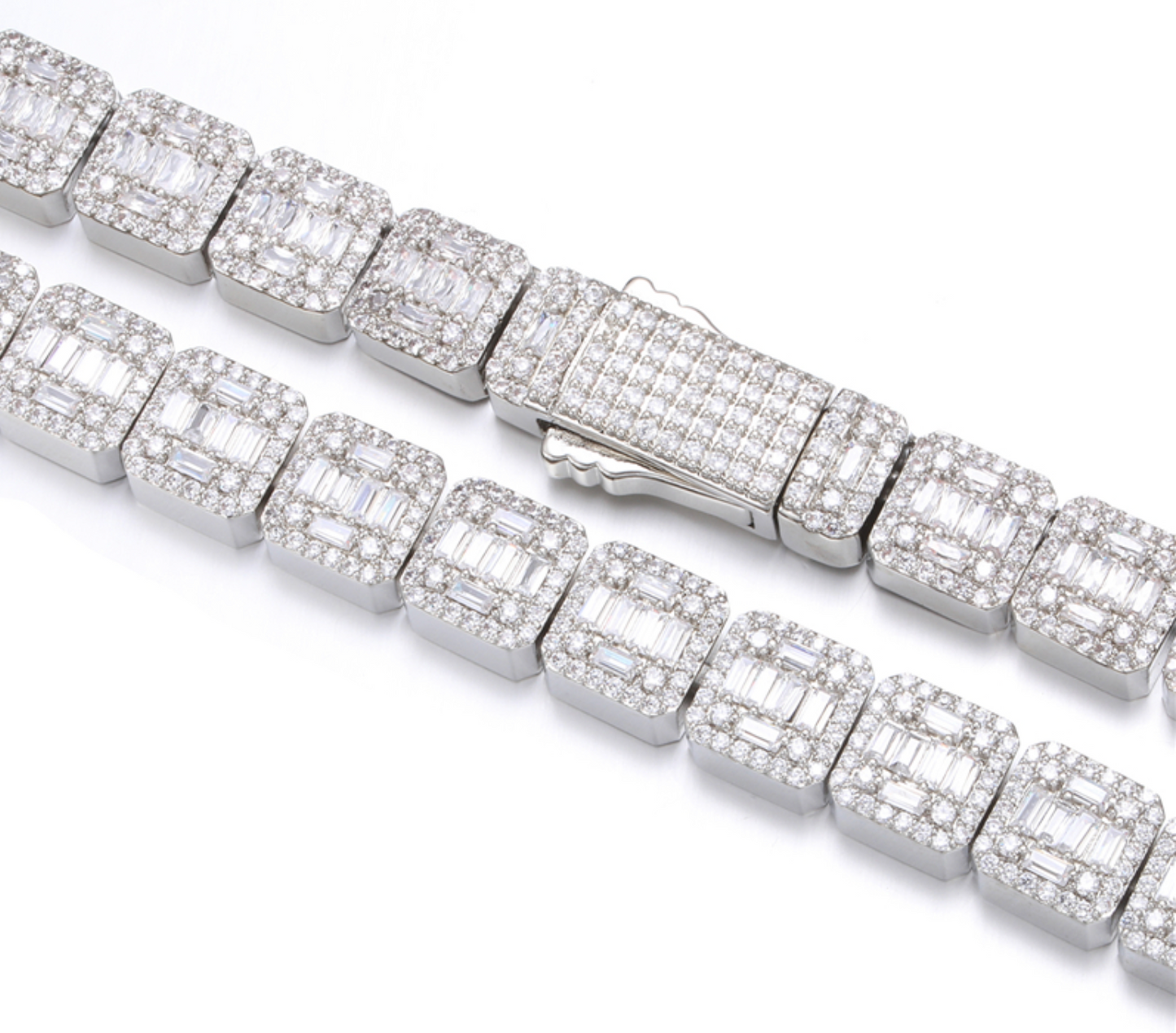 Iced Out Baguette Chain | Baguette Cut Diamond Bracelet | Baguette Cut Diamond Necklace