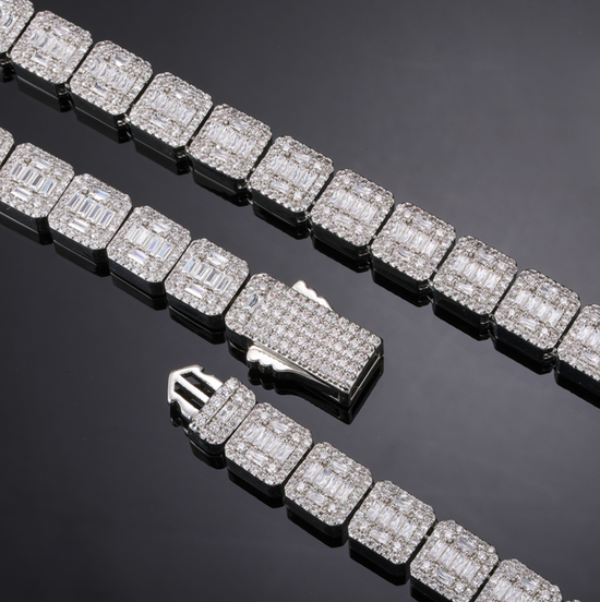 Iced Out Baguette Chain | Baguette Cut Diamond Bracelet | Baguette Cut Diamond Necklace