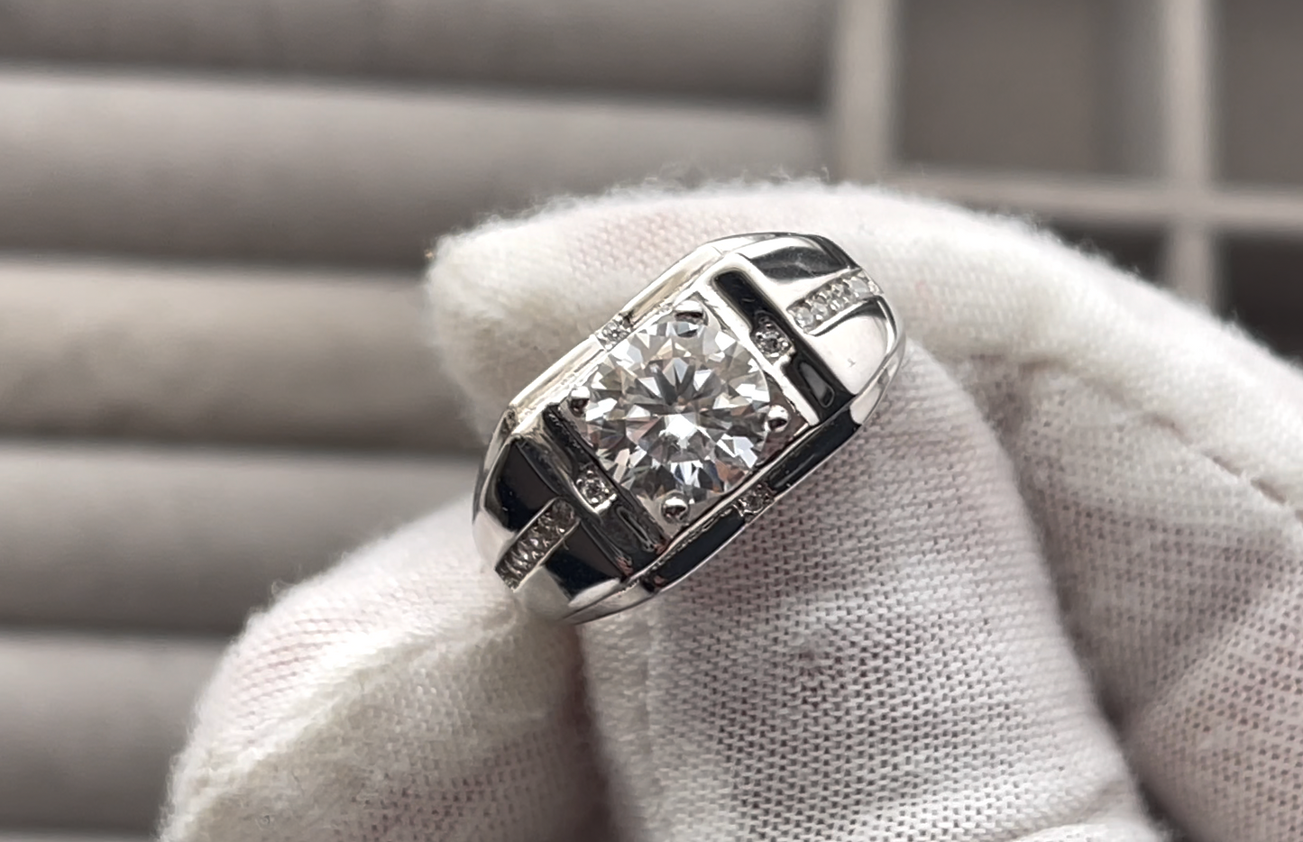 Mens Moissanite Diamond Wedding Ring