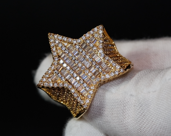 gold mens Iced Out Star Ring