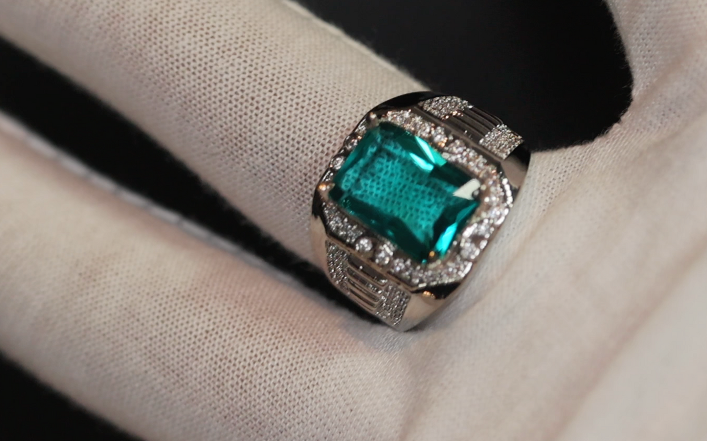 Mens big green diamond ring, Teal blue diamond ring, Mens Green diamond ring