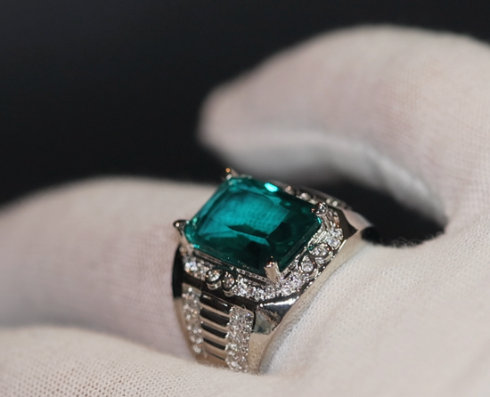 Mens big green diamond ring, Teal blue diamond ring, Mens Green diamond ring