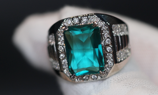 Mens big green diamond ring, Teal blue diamond ring, Mens Green diamond ring