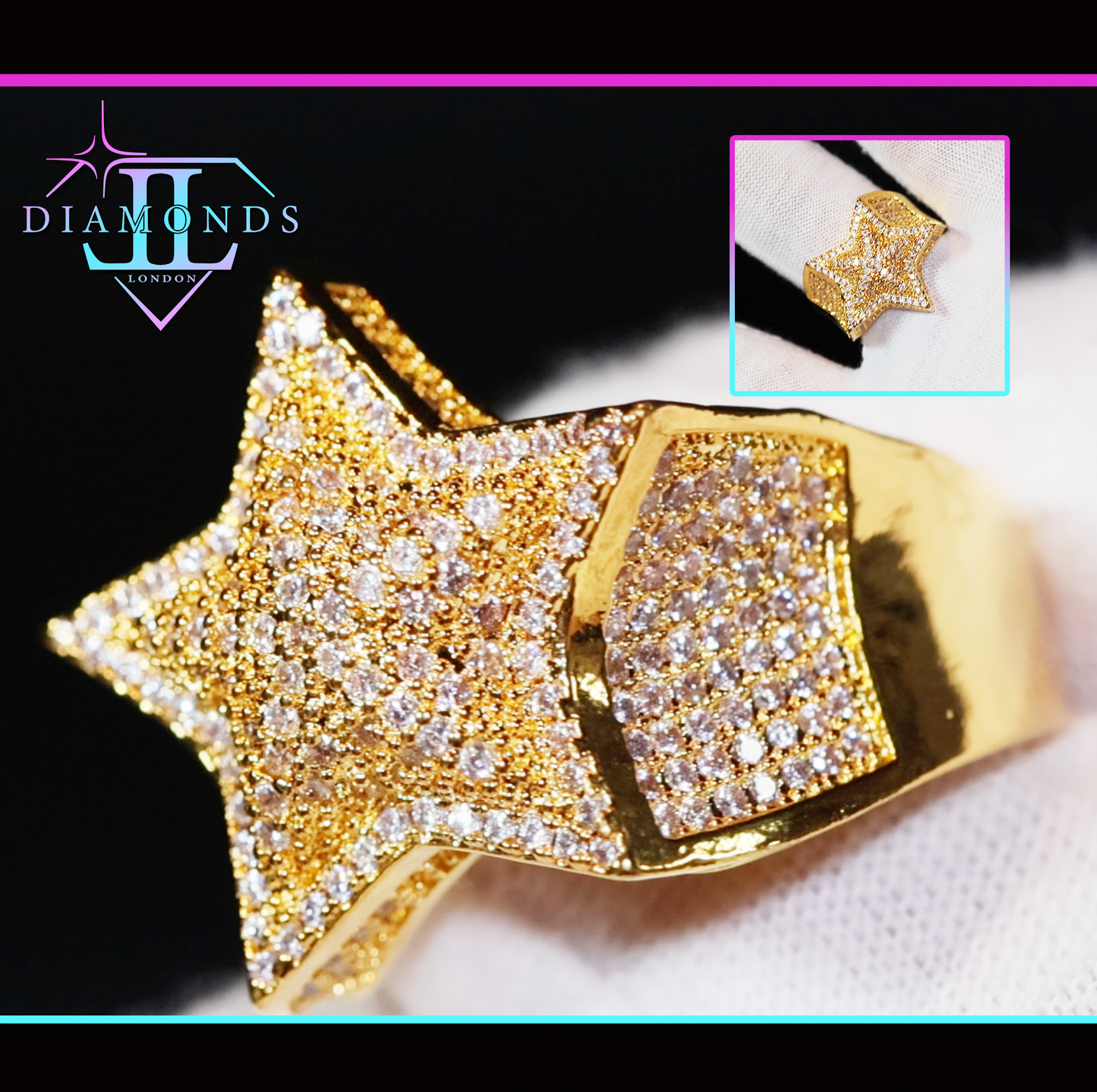 Gold Iced Out Star Ring