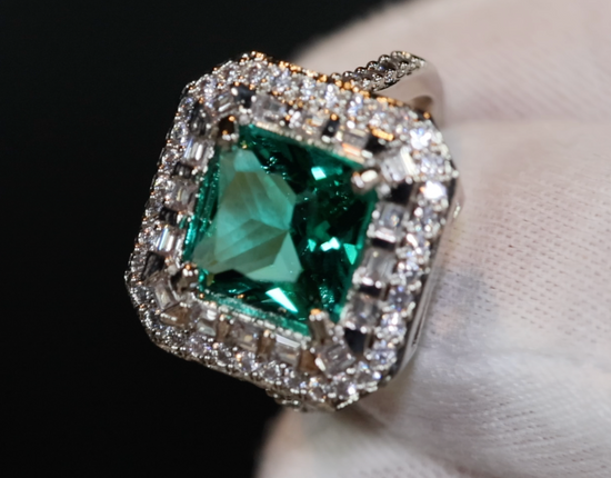 Statement Ring | Green Diamond Ring | Big Diamond Engagement Ring |  Princess Cut Engagement Ring | Emerald Diamond Ring | Tourmaline Ring