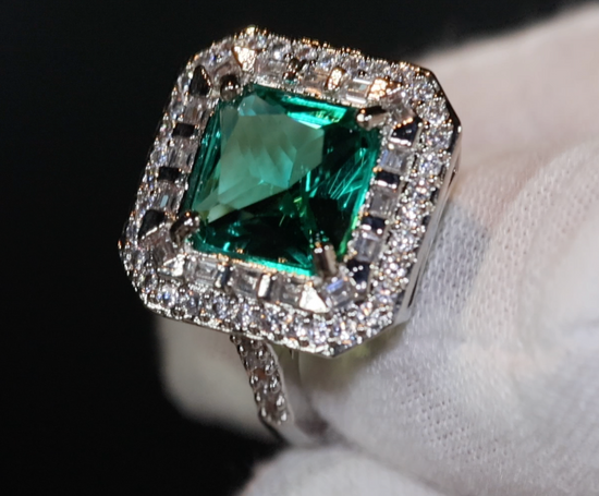 Statement Ring | Green Diamond Ring | Big Diamond Engagement Ring |  Princess Cut Engagement Ring | Emerald Diamond Ring | Tourmaline Ring