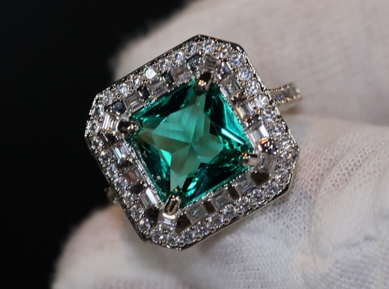 Statement Ring | Green Diamond Ring | Big Diamond Engagement Ring |  Princess Cut Engagement Ring | Emerald Diamond Ring | Tourmaline Ring