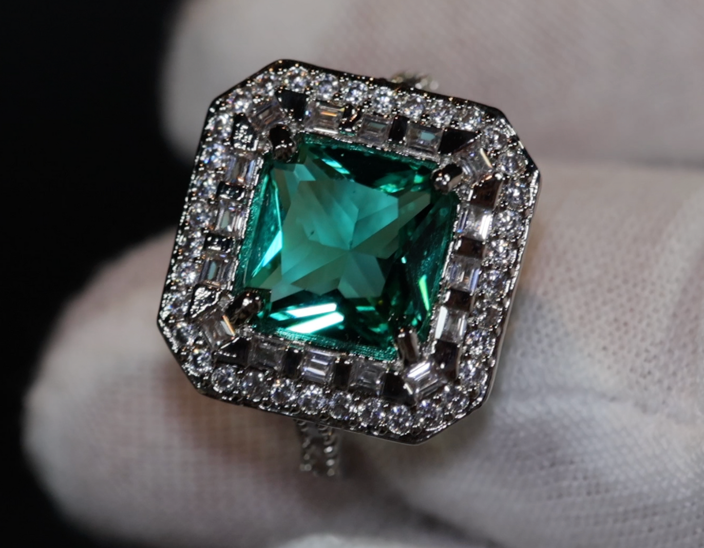 Statement Ring | Green Diamond Ring | Big Diamond Engagement Ring |  Princess Cut Engagement Ring | Emerald Diamond Ring | Tourmaline Ring