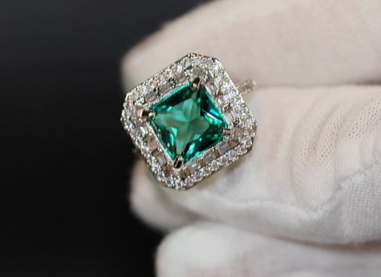 Statement Ring | Green Diamond Ring | Big Diamond Engagement Ring |  Princess Cut Engagement Ring | Emerald Diamond Ring | Tourmaline Ring