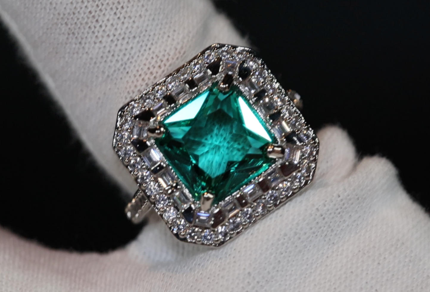 Statement Ring | Green Diamond Ring | Big Diamond Engagement Ring |  Princess Cut Engagement Ring | Emerald Diamond Ring | Tourmaline Ring