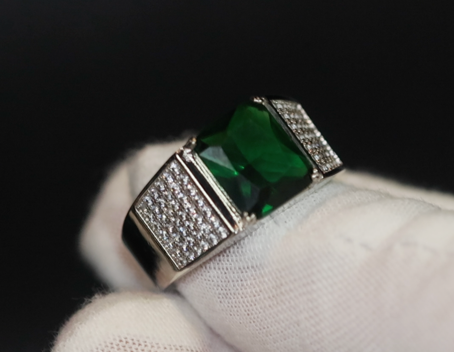 Mens Green Diamond Ring | Emerald Green Diamond Ring | Iced Out Ring | Green Diamond Ring