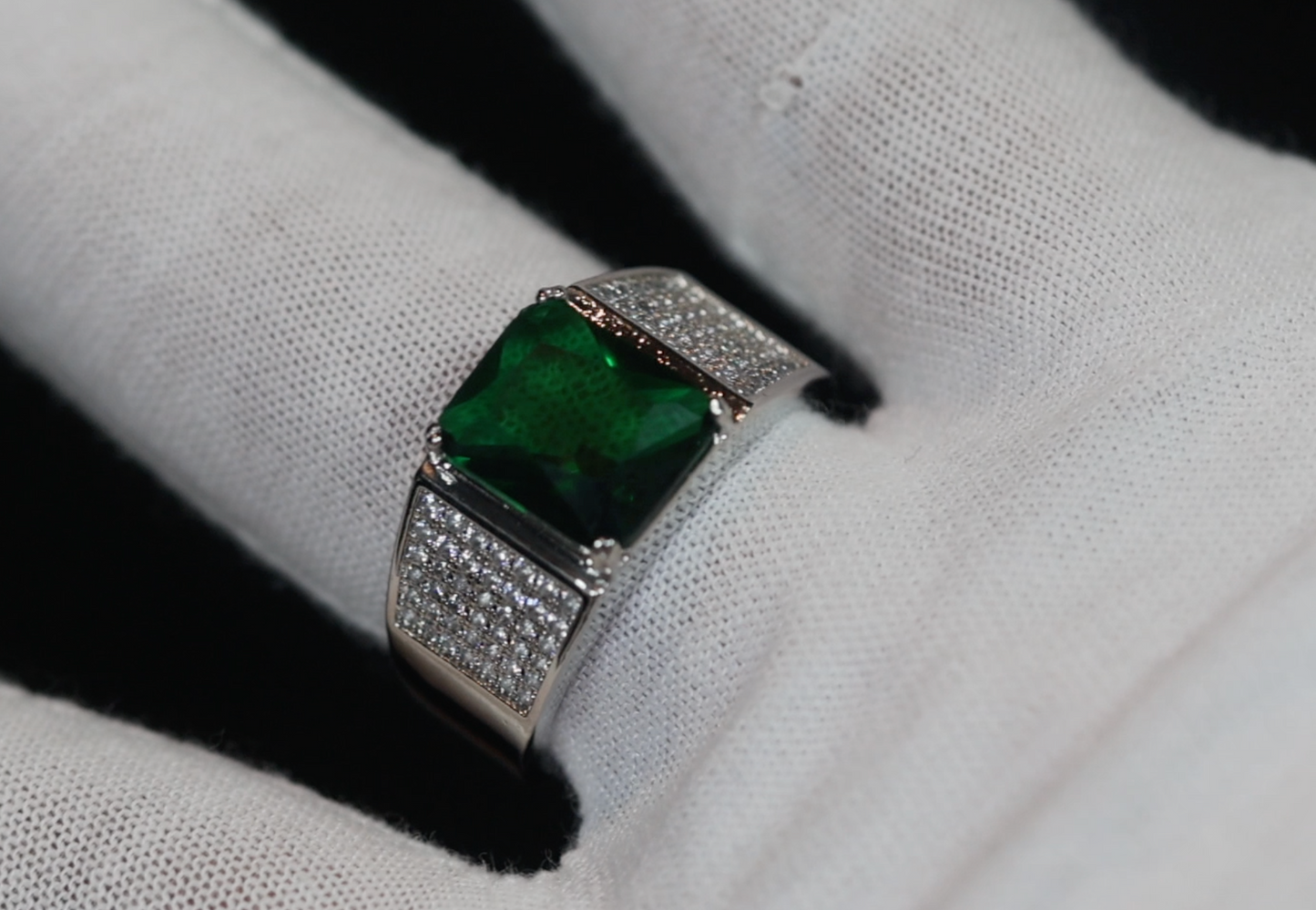 Mens Green Diamond Ring | Emerald Green Diamond Ring | Iced Out Ring | Green Diamond Ring