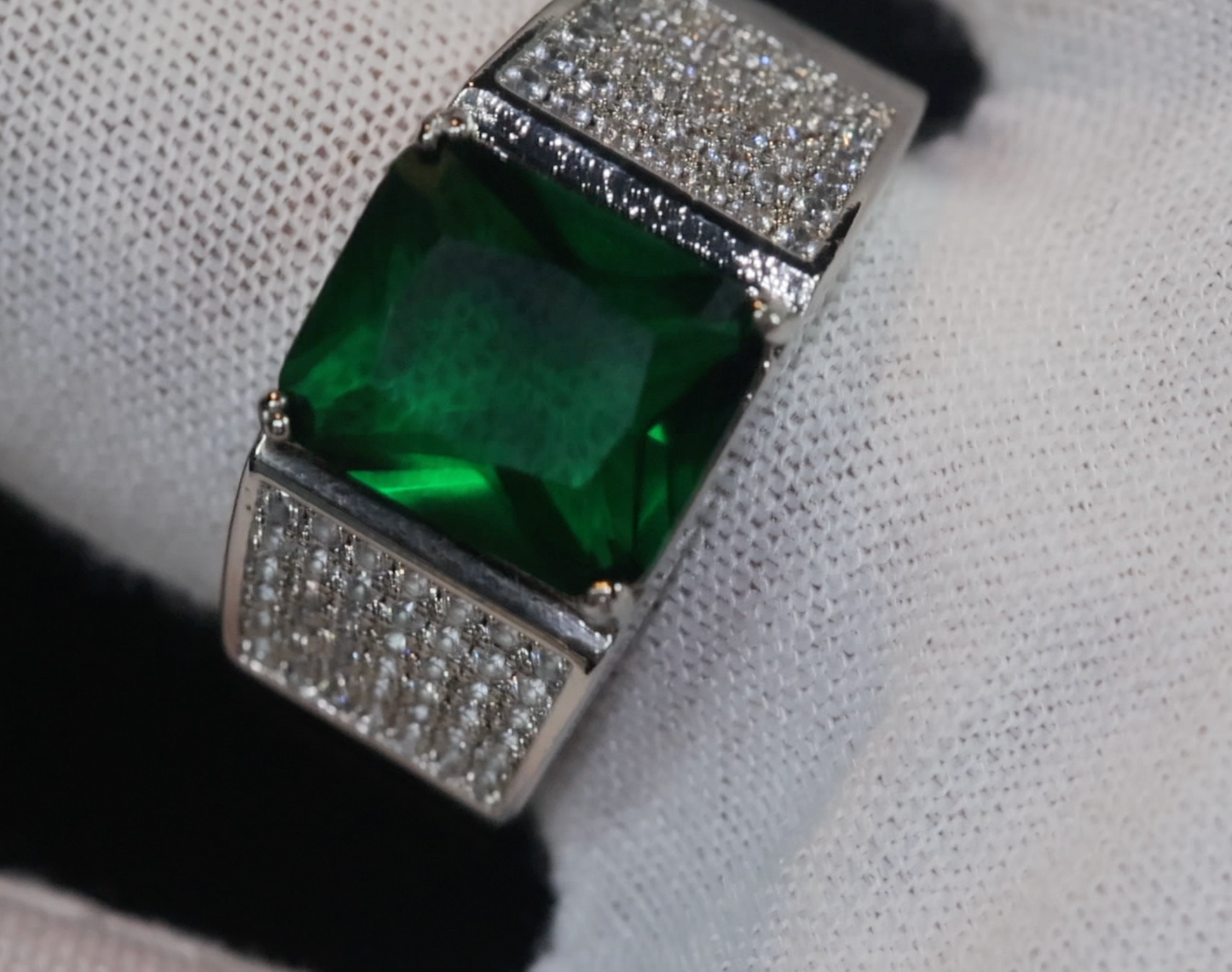 Mens Green Diamond Ring | Emerald Green Diamond Ring | Iced Out Ring | Green Diamond Ring