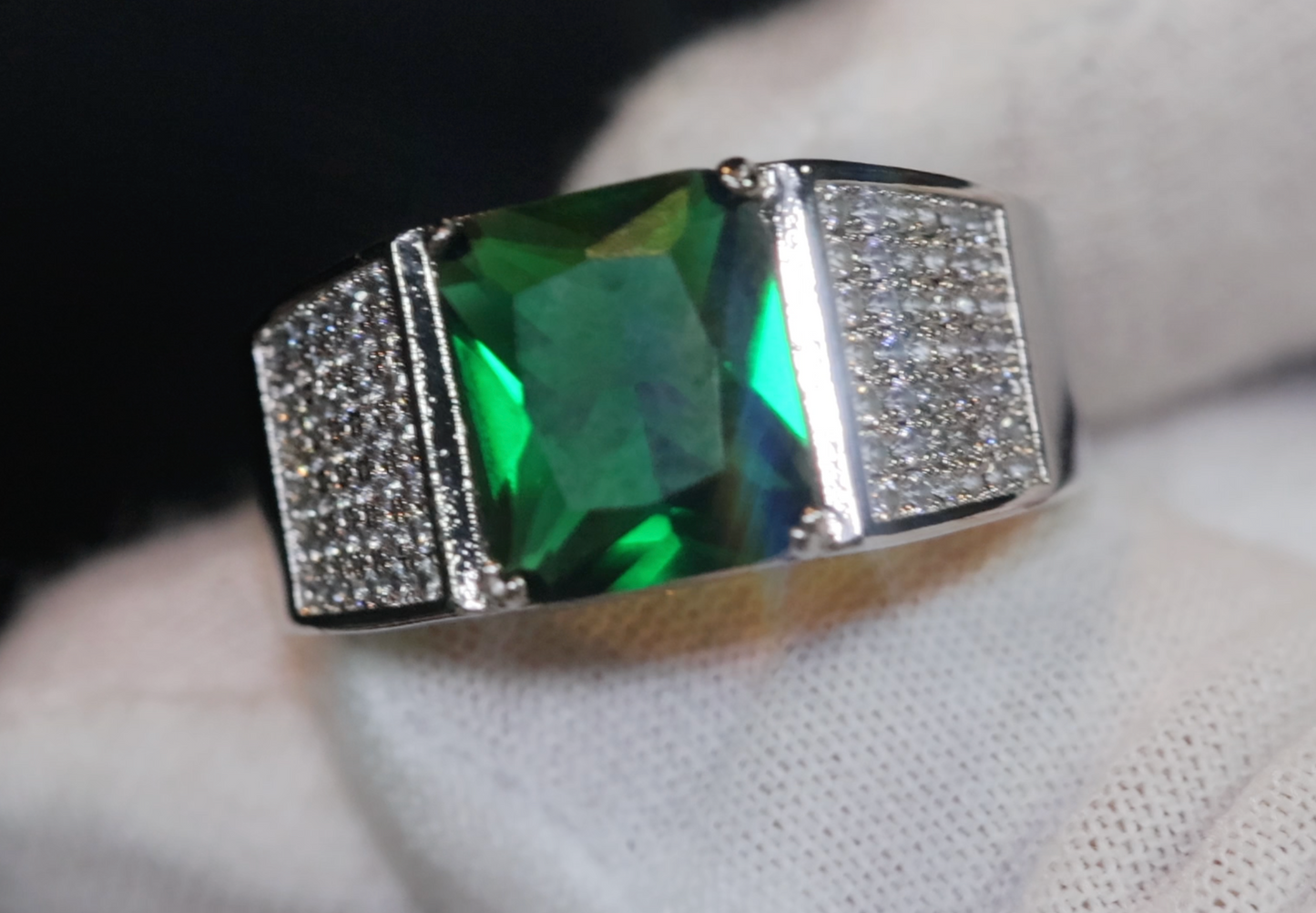 Mens Green Diamond Ring | Emerald Green Diamond Ring | Iced Out Ring | Green Diamond Ring