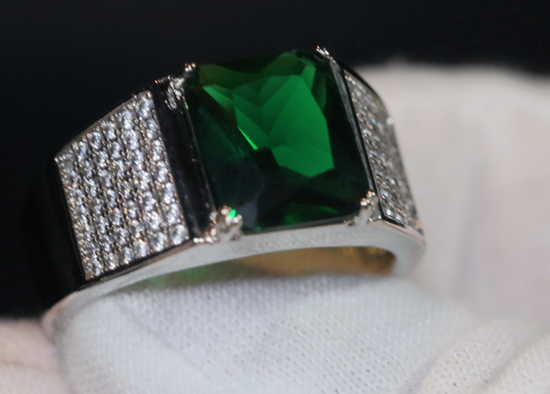 Mens Green Diamond Ring | Emerald Green Diamond Ring | Iced Out Ring | Green Diamond Ring