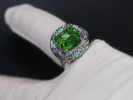 Womens Big Gemstone Ring | Statement Ring | Green Diamond Ring | Womens Big Diamond Ring | Emerald Diamond Ring | Round Green Diamond Ring