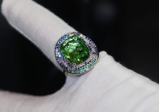 Womens Big Gemstone Ring | Statement Ring | Green Diamond Ring | Womens Big Diamond Ring | Emerald Diamond Ring | Round Green Diamond Ring