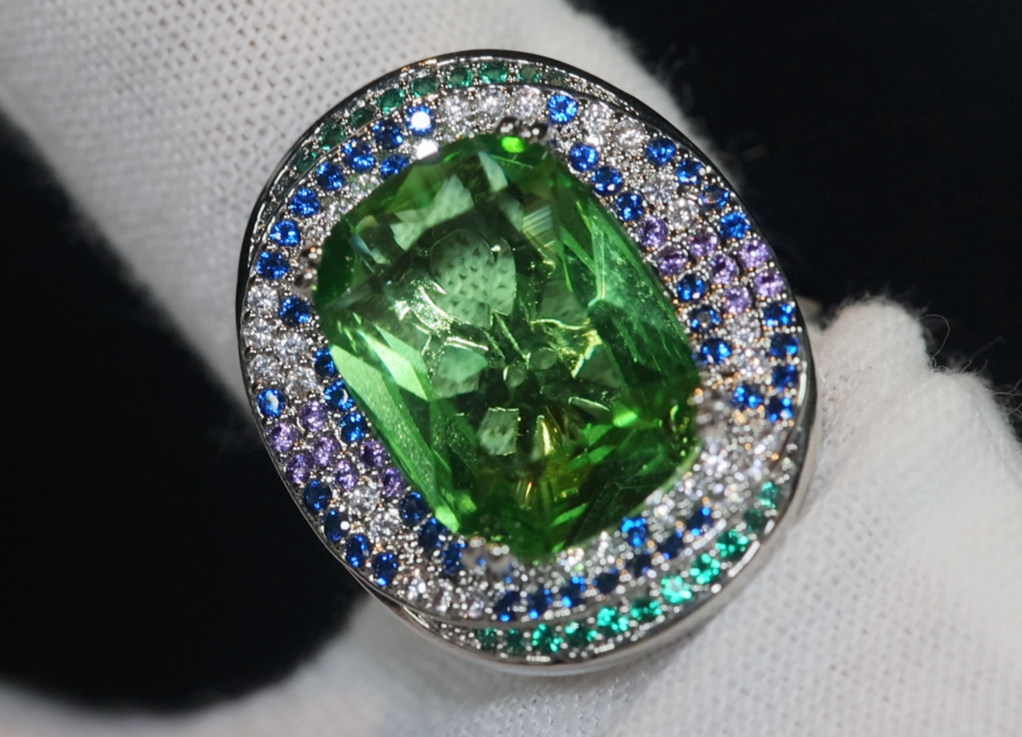 Womens Big Gemstone Ring | Statement Ring | Green Diamond Ring | Womens Big Diamond Ring | Emerald Diamond Ring | Round Green Diamond Ring