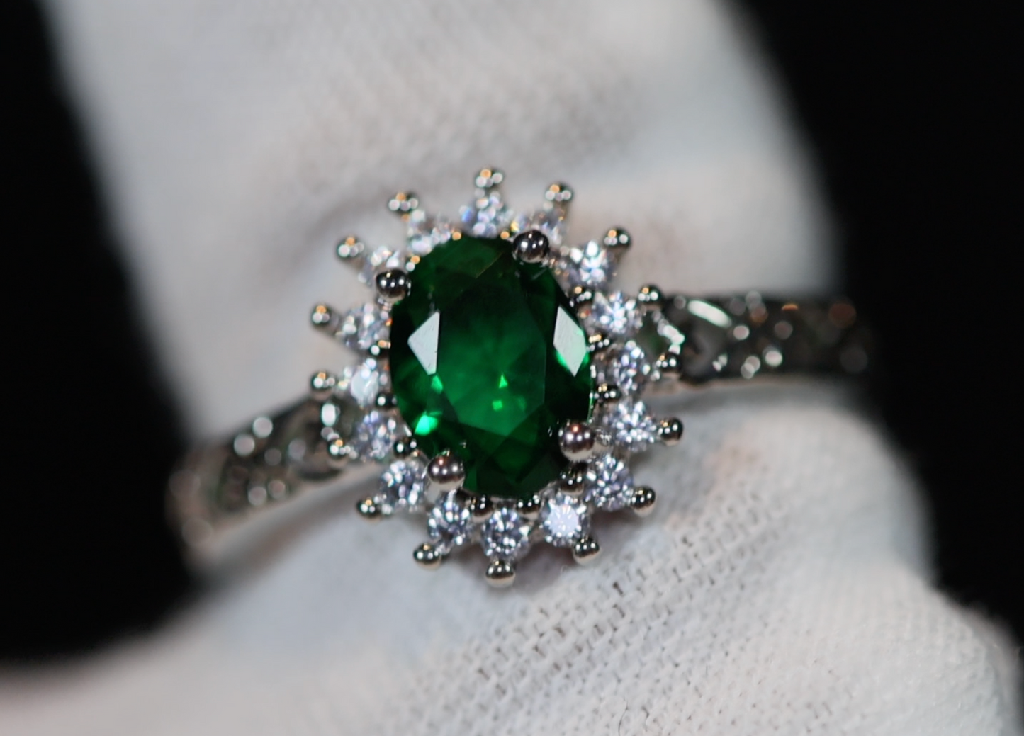 Oval womens green diamond ring