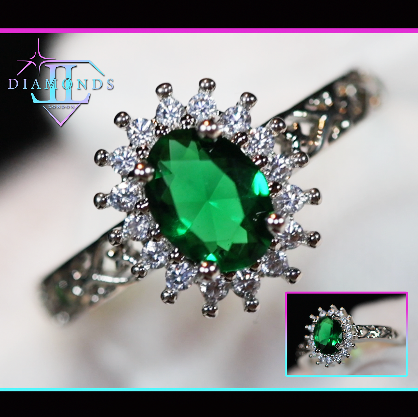 Emerald green diamond ring