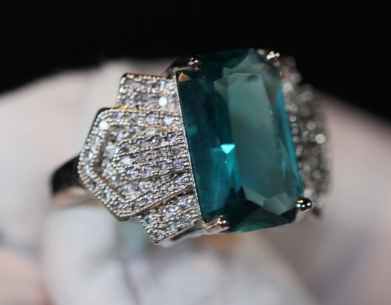 Green Diamond Ring | Teal diamond ring | Aquamarine Green Ring | Green Diamond Jewelry