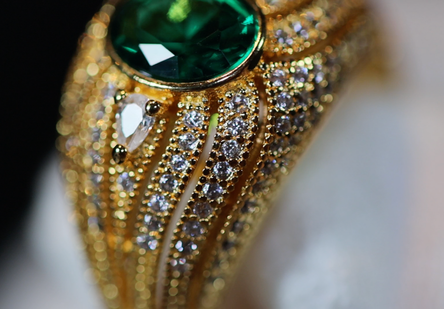 Womens gold green emerald ring, gold green diamond ring, Emerald green diamond ring