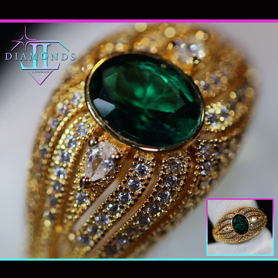 Womens gold green emerald ring