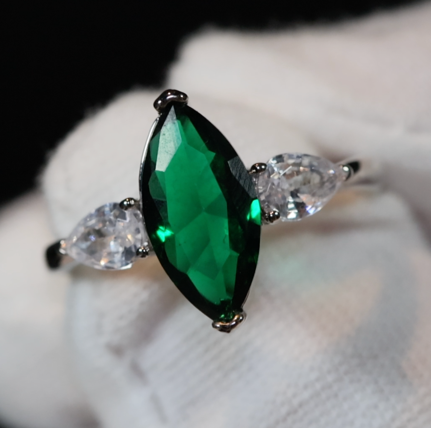 Green Diamond Ring, Green marquise diamond ring, Emerald green diamond ring