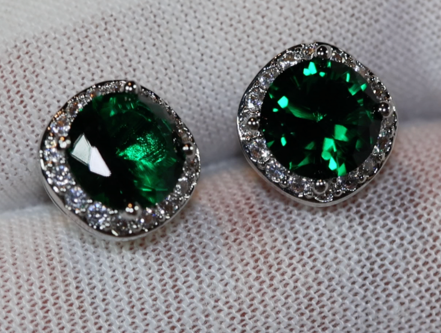 Green Diamond Ear Studs | Womens Earrings | Emerald Earrings