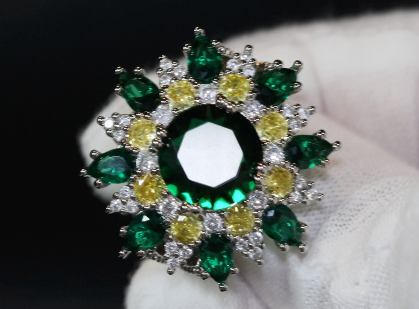 Green Diamond Ring | Green Diamond Statement Ring | Diamond Flower Ring