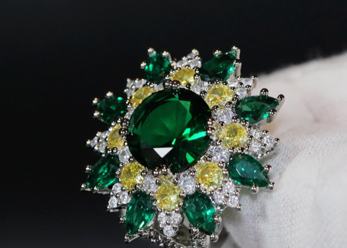 Green Diamond Ring | Green Diamond Statement Ring | Diamond Flower Ring