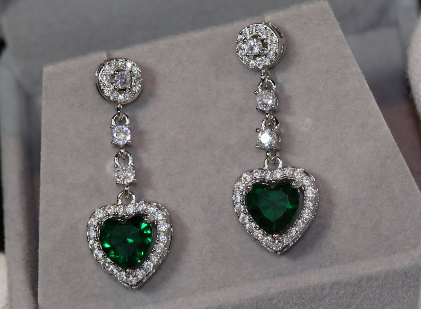 Green Diamond Earrings | Green Diamond Heart Earrings | Emerald Diamond Earrings | Heart Earrings | Womens Diamond Heart Earrings