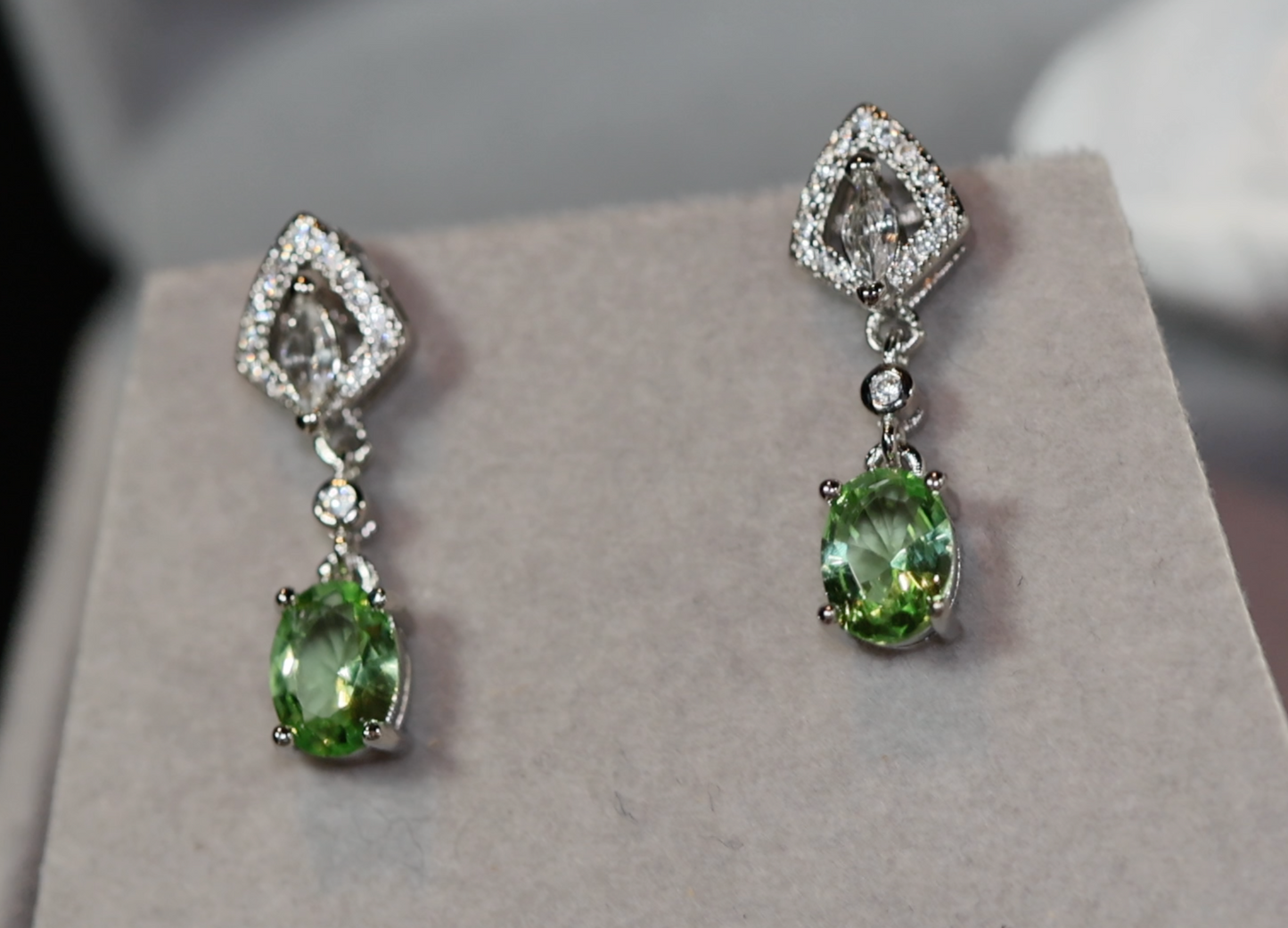 Green Diamond Earrings | Green Diamond Oval Earrings | Diamond Earrings