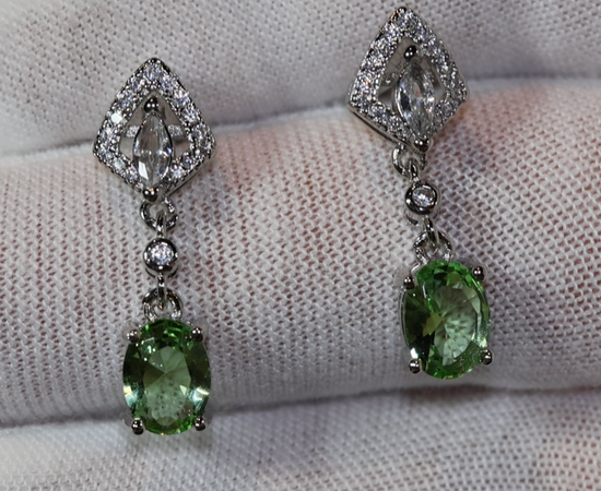 Green Diamond Earrings | Green Diamond Oval Earrings | Diamond Earrings