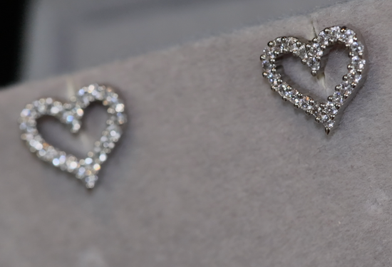 Heart earrings with Diamonds | Heart Ear Studs | Womens Diamond Ear Studs | Ear Studs