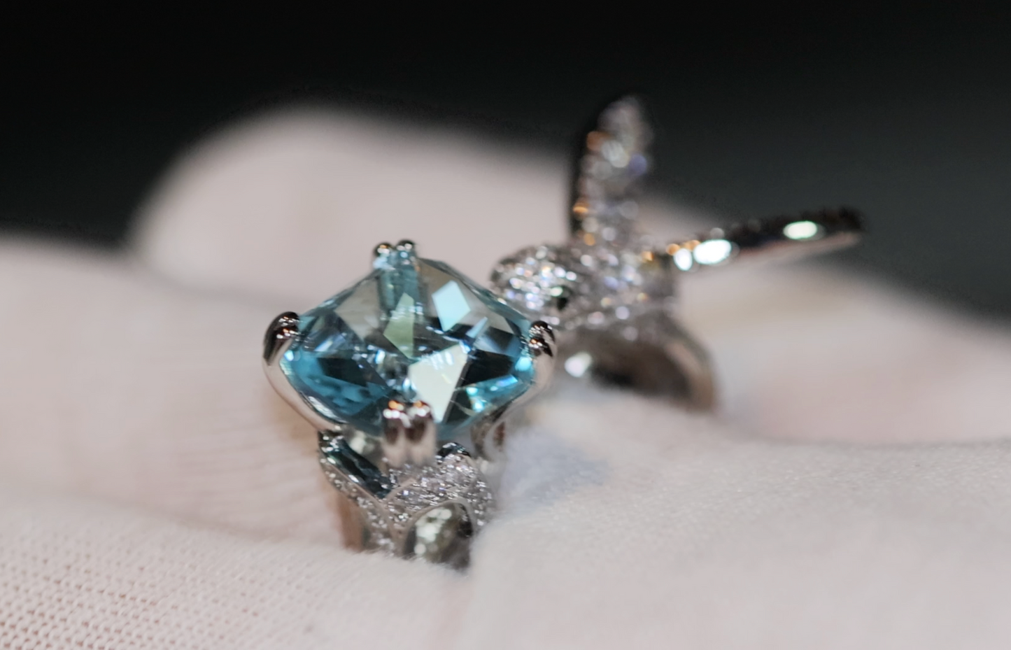 Diamond Bird Ring | Big Diamond Ring | Womens Statement Ring |  Aquamarine Engagement Ring | Blue Diamond Ring | Womens Blue Gemstone Ring