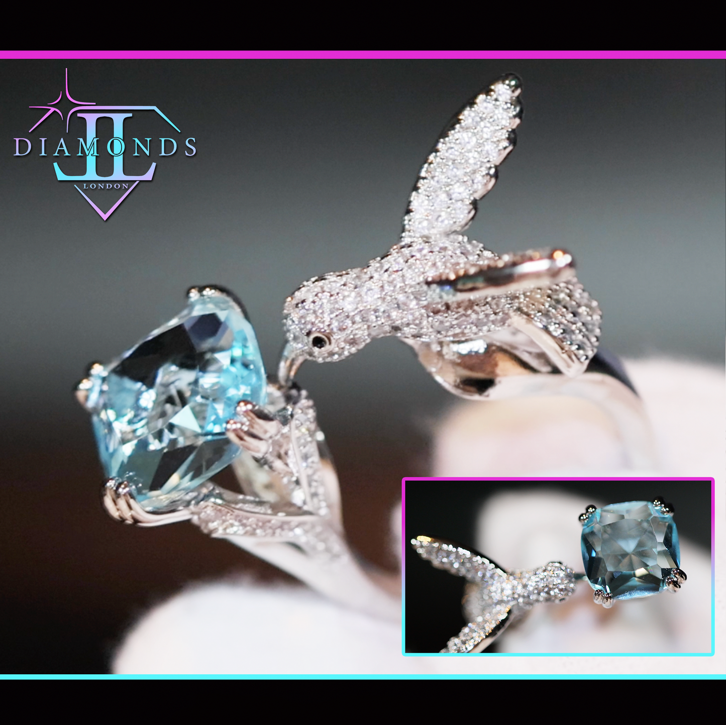 blue diamond bird ring