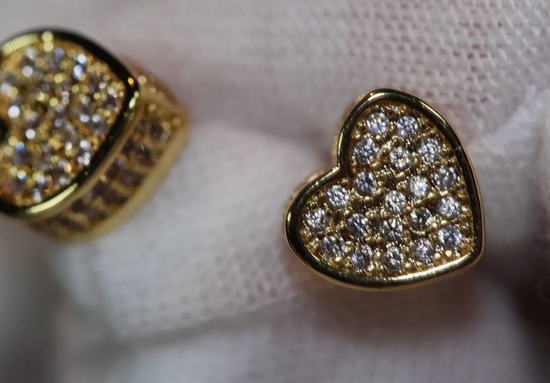 Gold Diamond Heart Ear Studs