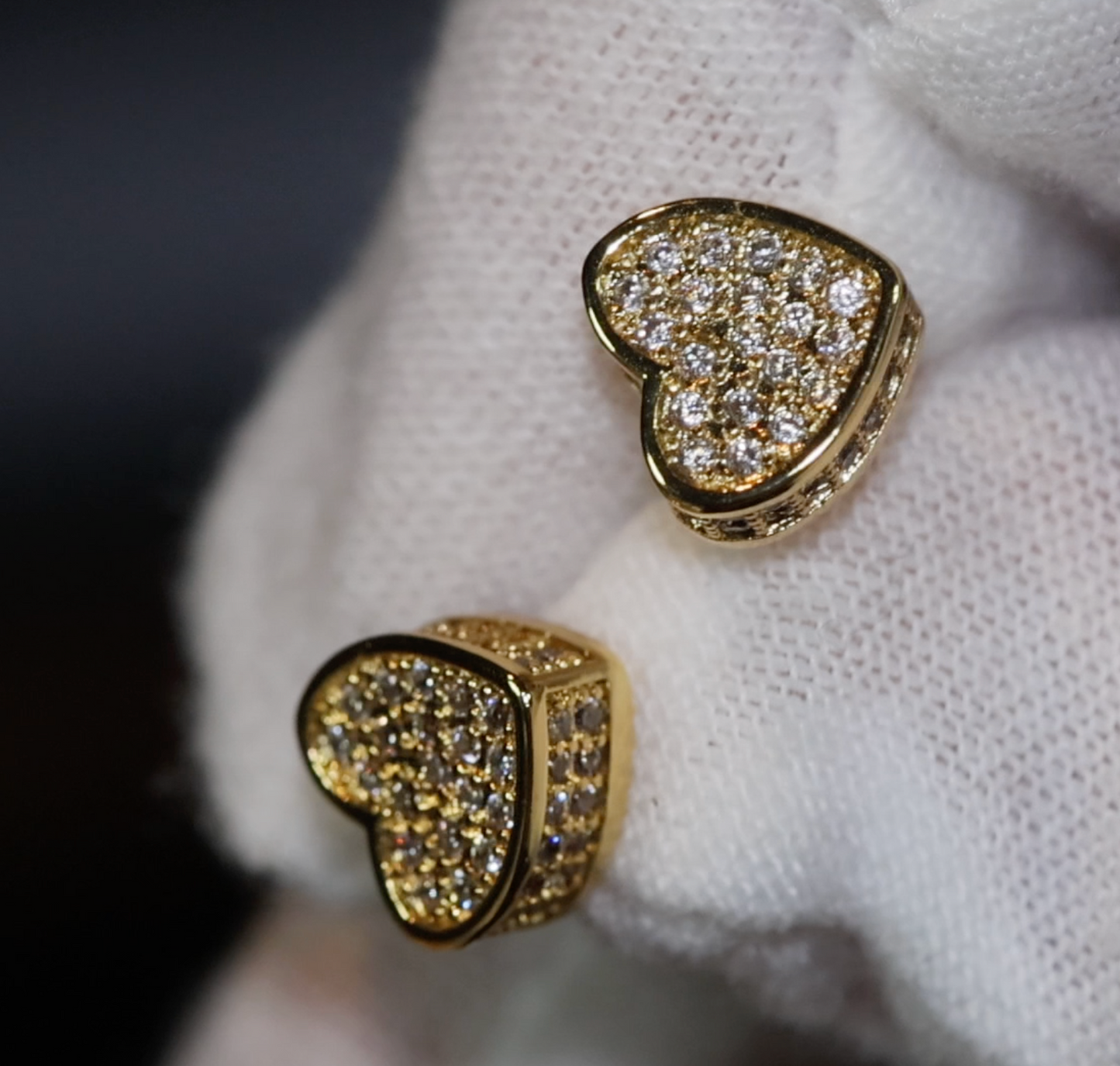 Gold Diamond Heart Ear Studs