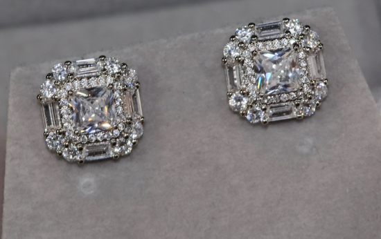 Baguette Diamond Ear Studs | Princess Cut Diamond Ear studs | Hip Hop Ear Studs | Iced Out Ear Studs