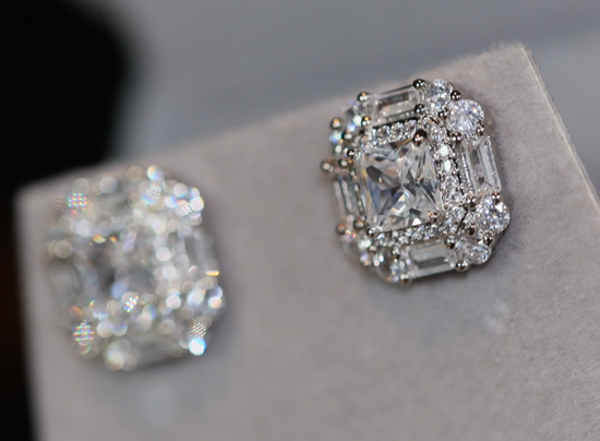 Baguette Diamond Ear Studs | Princess Cut Diamond Ear studs | Hip Hop Ear Studs | Iced Out Ear Studs