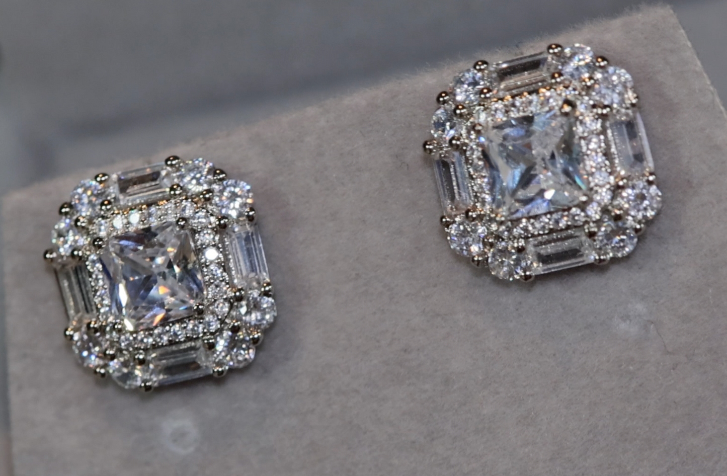 Baguette Diamond Ear Studs | Princess Cut Diamond Ear studs | Hip Hop Ear Studs | Iced Out Ear Studs