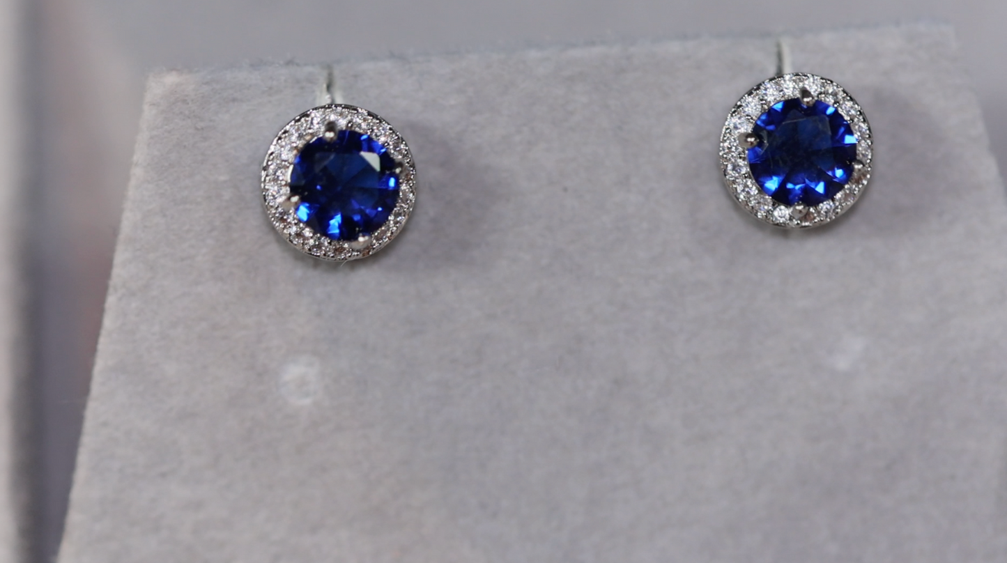 Sapphire Blue Ear Studs | Blue Gemstone Ear Studs