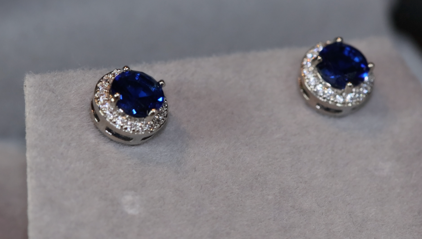 Sapphire Blue Ear Studs | Blue Gemstone Ear Studs