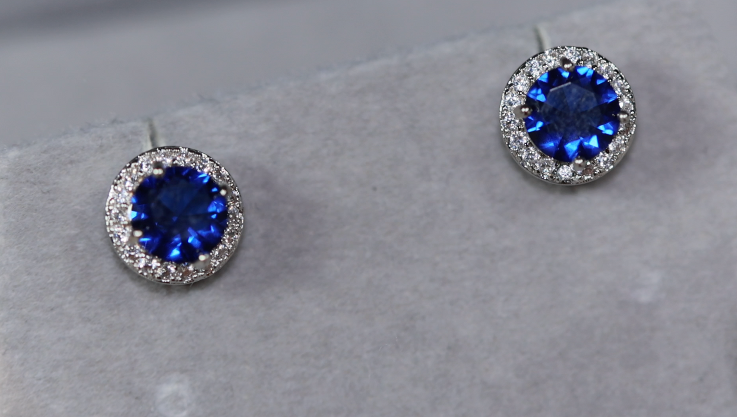 Sapphire Blue Ear Studs | Blue Gemstone Ear Studs