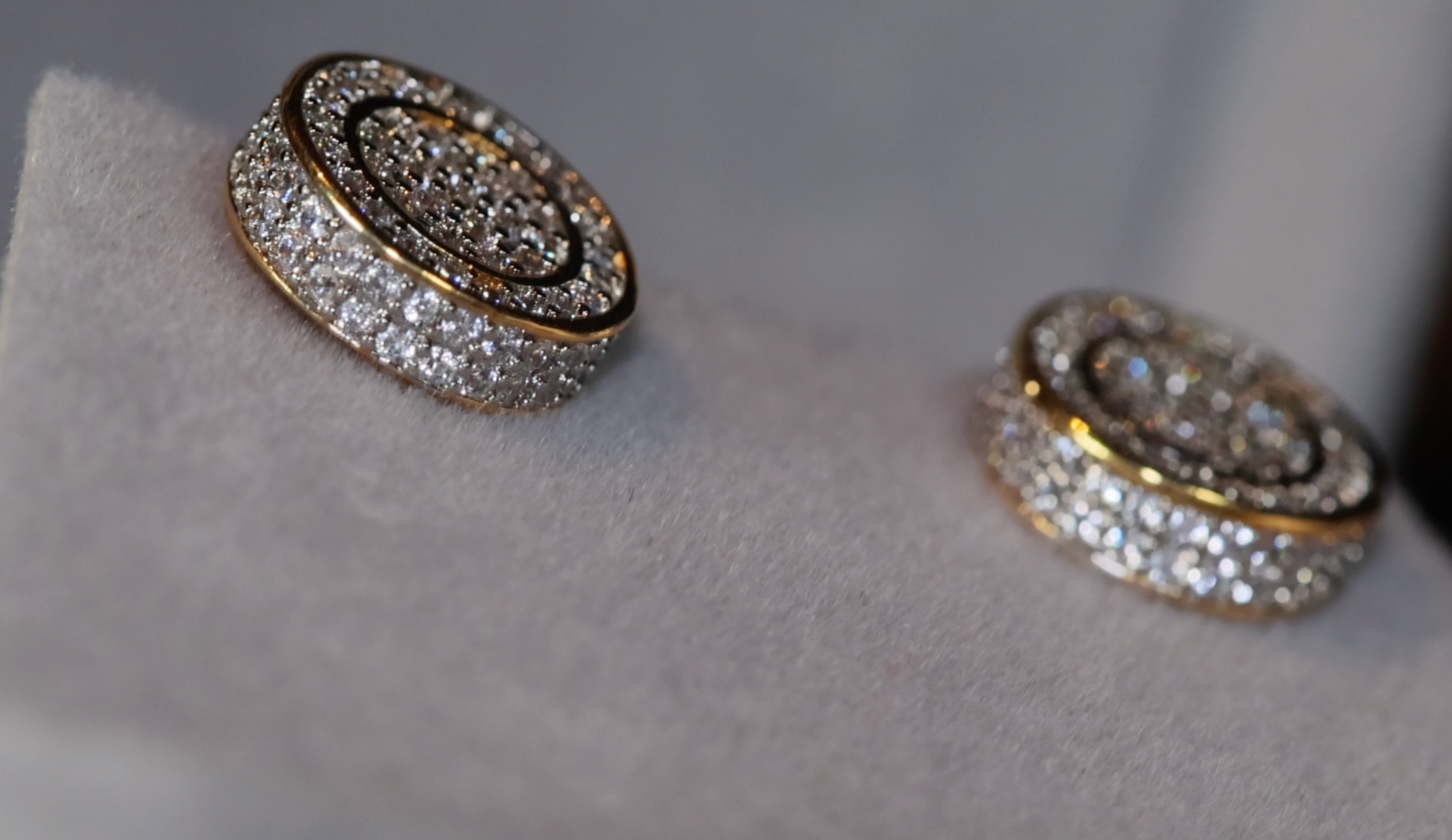 Gold Diamond Ear Studs | Gold Iced Ear Studs